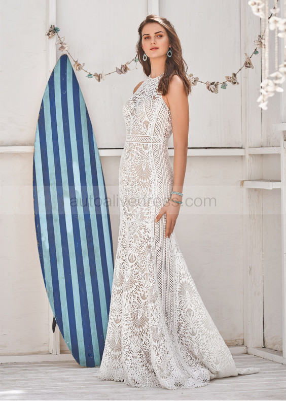 Jewel Neck Ivory Lace Keyhole Back Wedding Dress Jewel Neck Ivory Lace Keyhole Back Wedding Dress